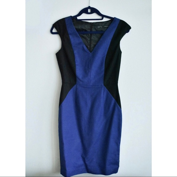 Zara blue/black block coloured work dress - Picture 1 of 4